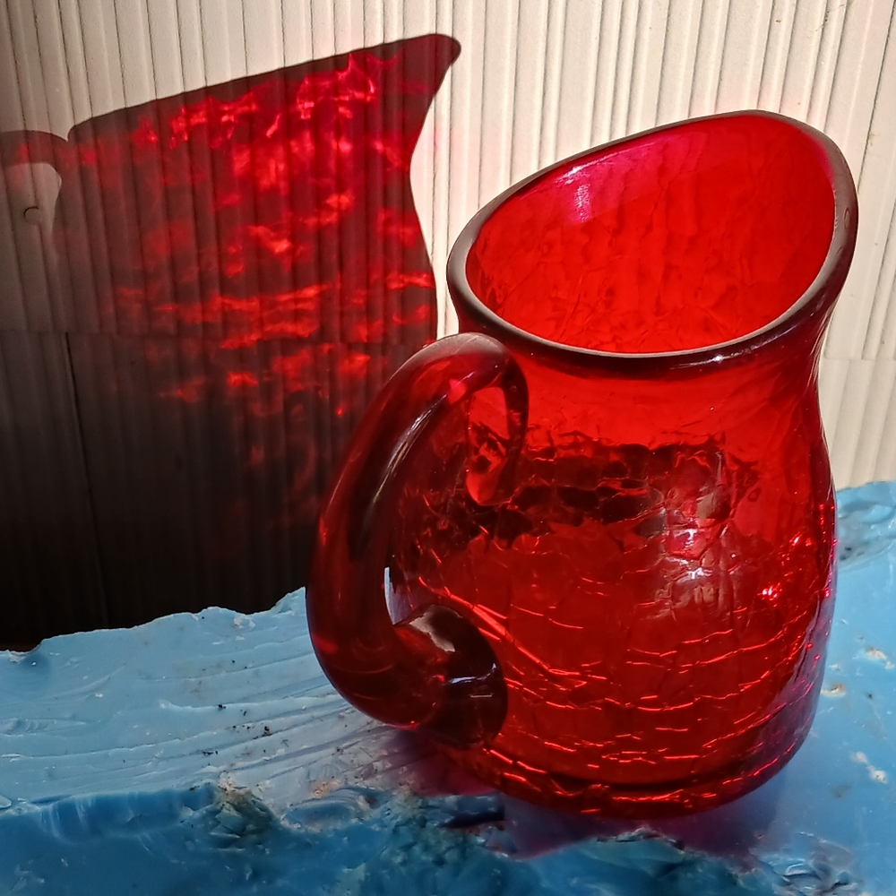 Vintage Mid Century Small Red Blenko Pitcher Vase - Picture 6 of 6